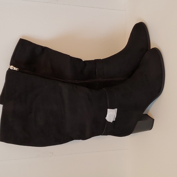 $FINAL$  JOURNEE Collection Black Microsuede Side Strap Riding Boots - Picture 7 of 8
